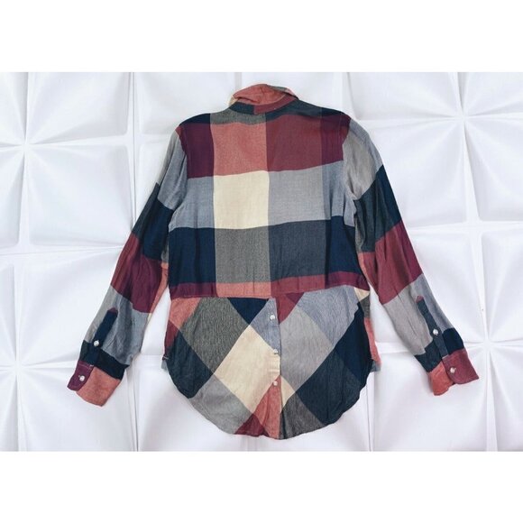Lucky Brand Womens Sz S Bungalow Plaid Checkered Shirt Button Back Top Shirt - Picture 5 of 8